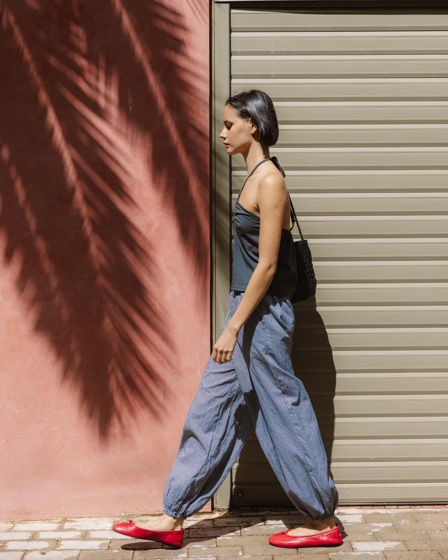 Pantalón Bombacho Cuadros Vichy Azul Oscuro