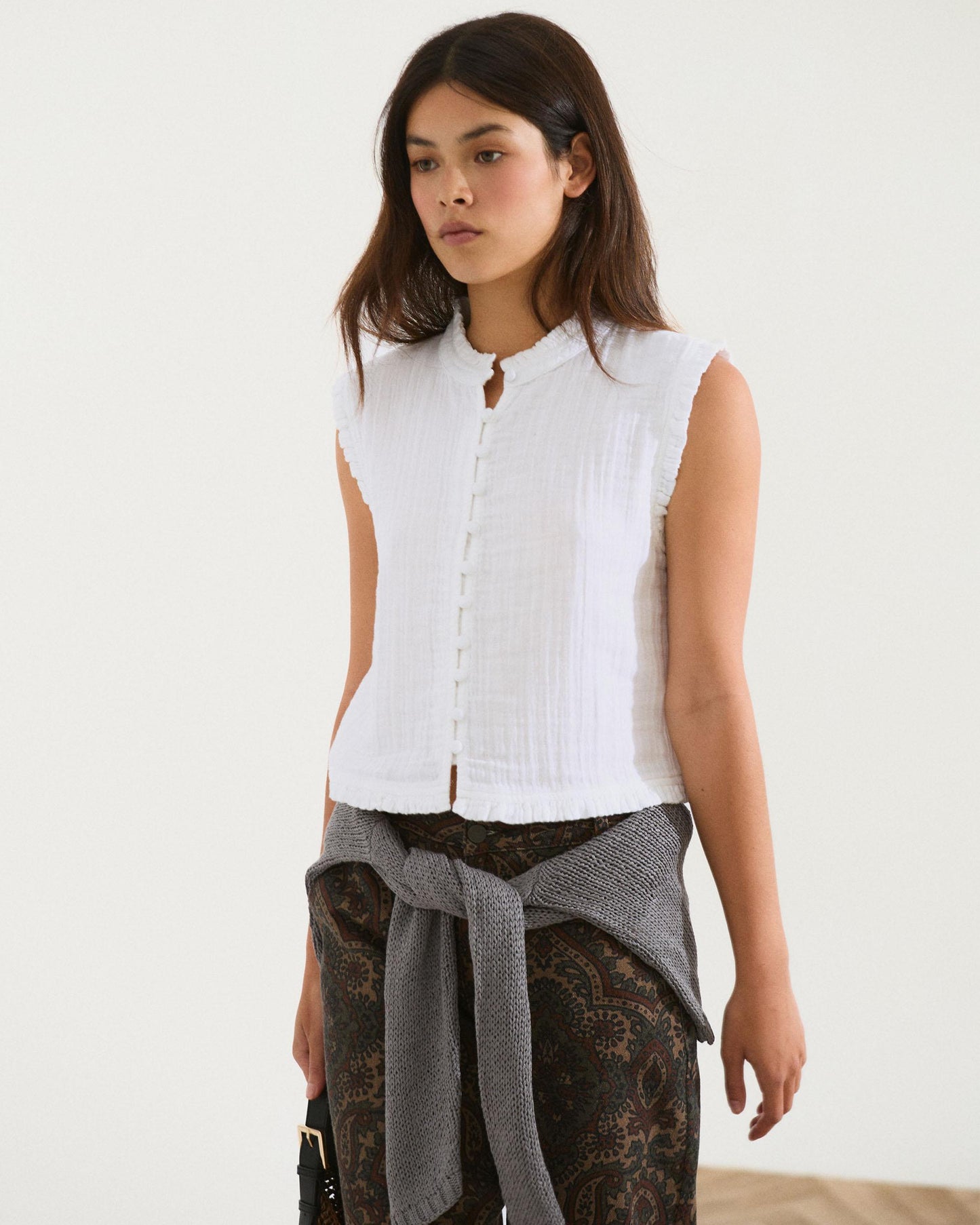 White Ruffled Lined Top