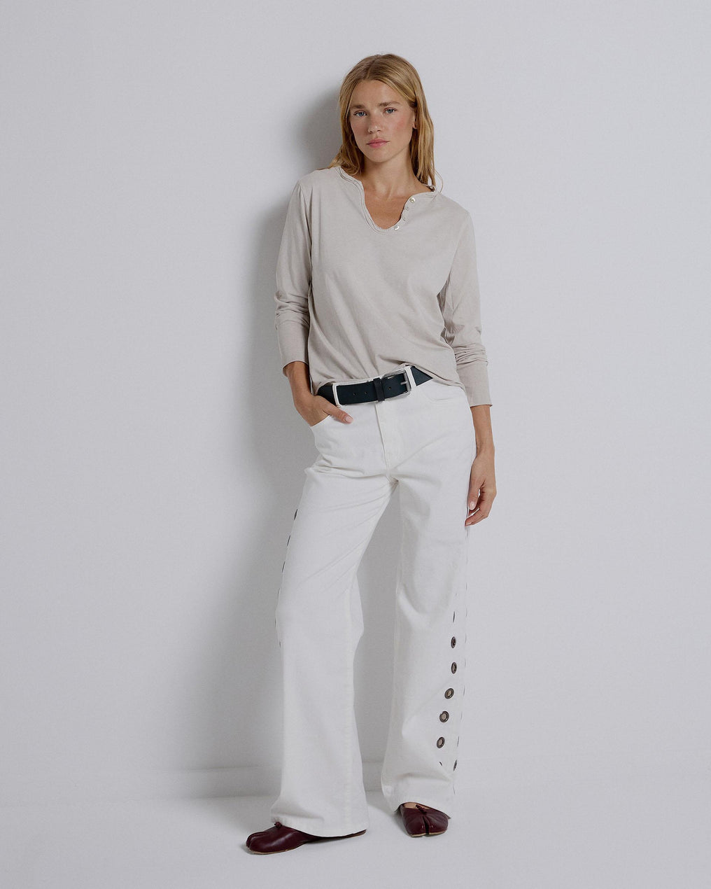 White Side Ring Jeans