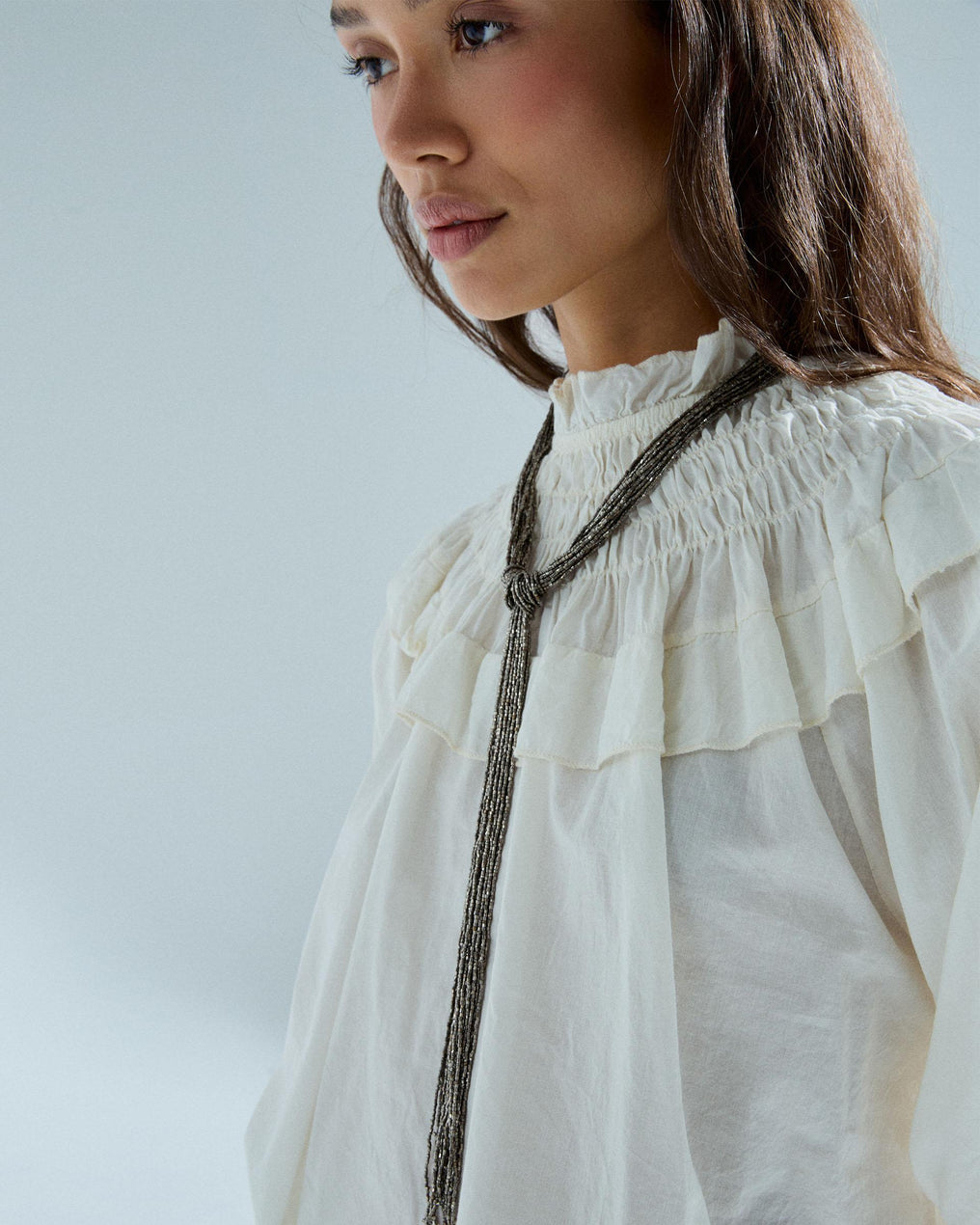 Collar Corbatero Tiras Bolitas Plata