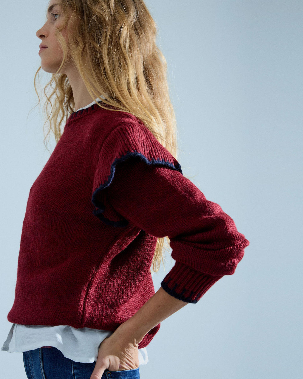 Maglione Balze Laterali Impunture Granata