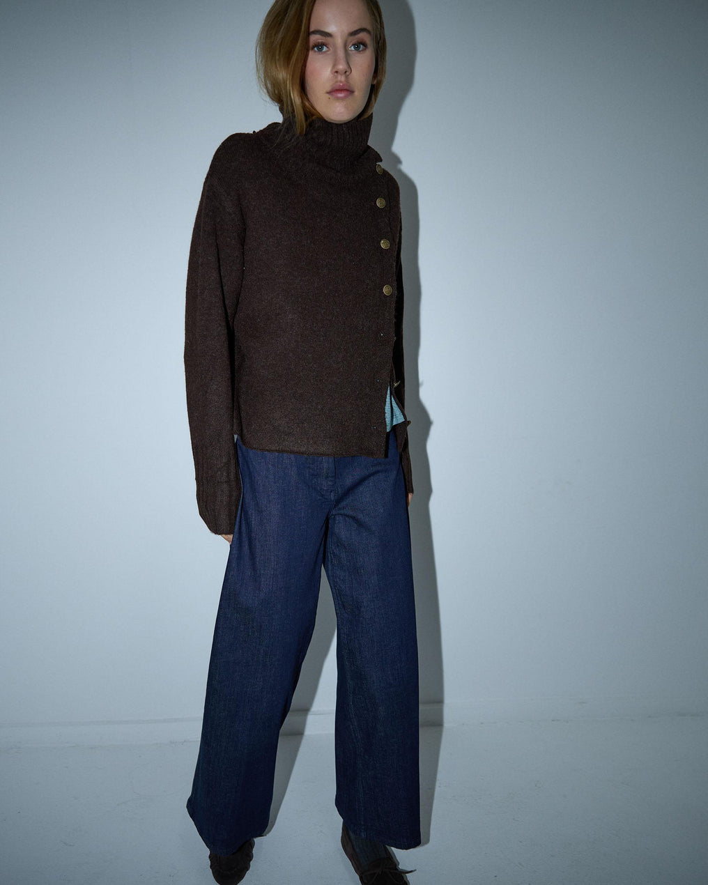 Brown Button-Down Turtleneck Sweater