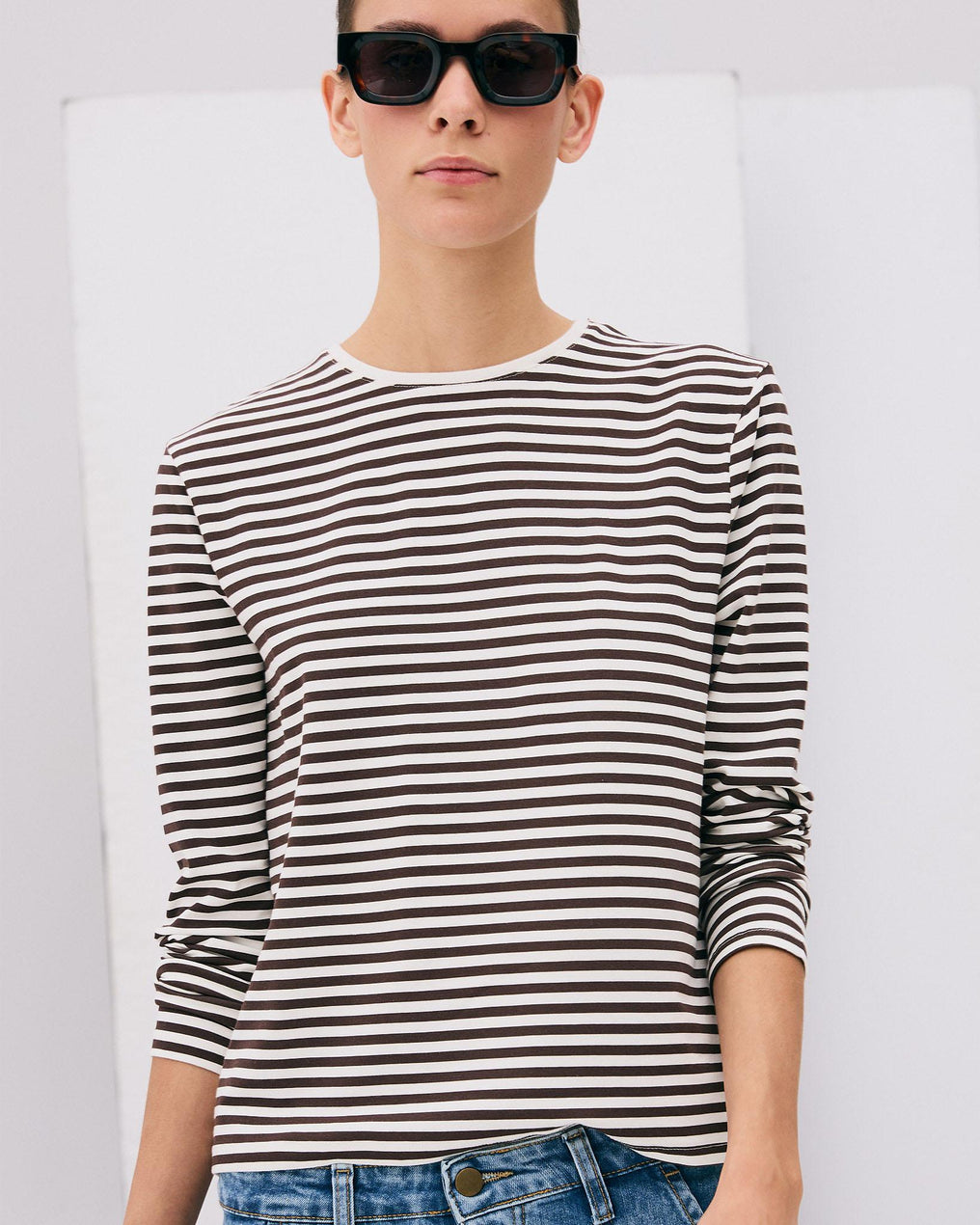 Camiseta Manga Larga Rayas Marrón