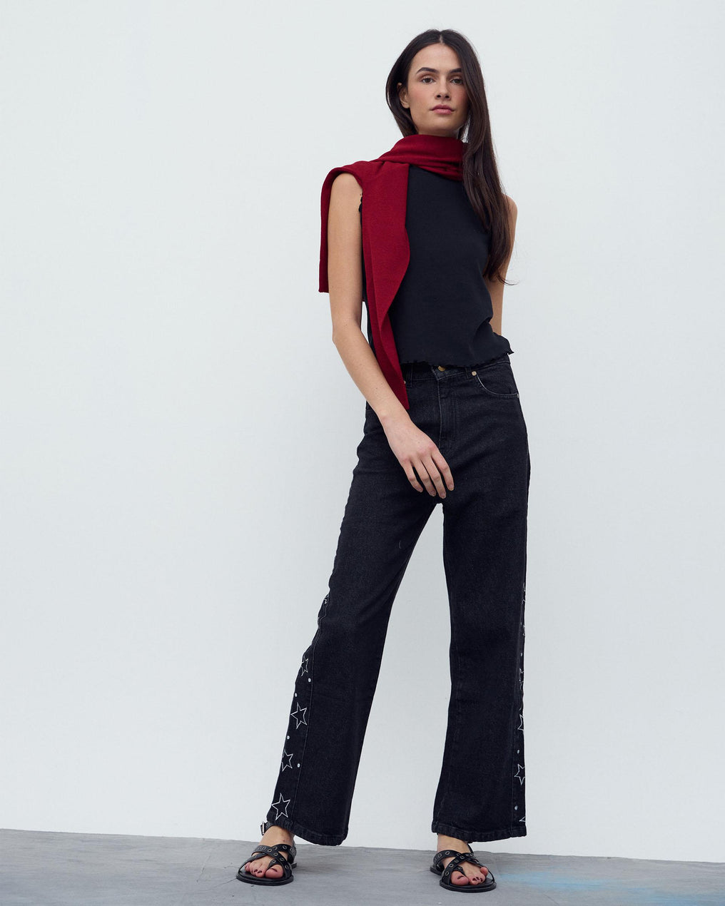 Jeans with Star Side Panel, Black