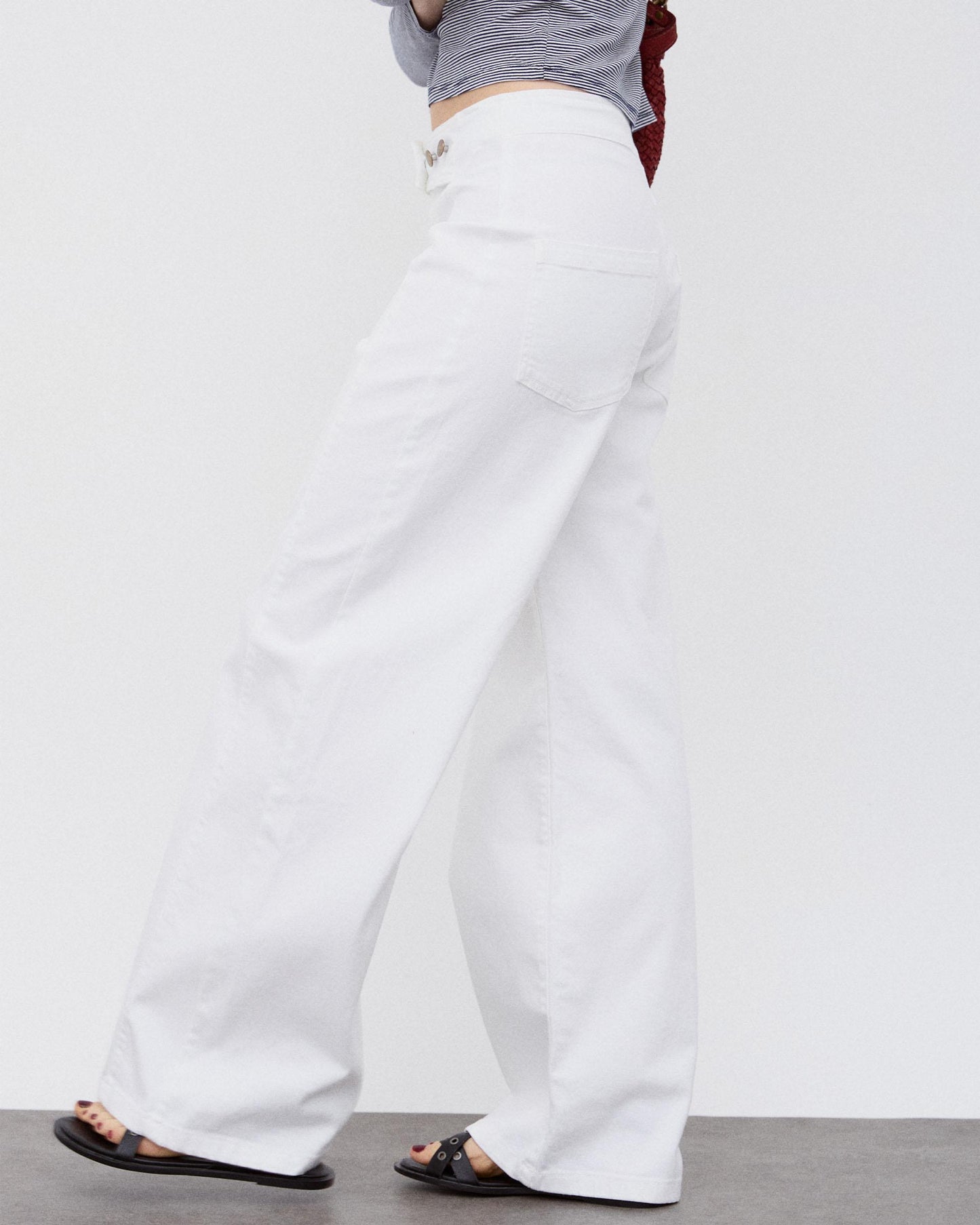 Jeans Cinturilla Pieza Botones Blanco