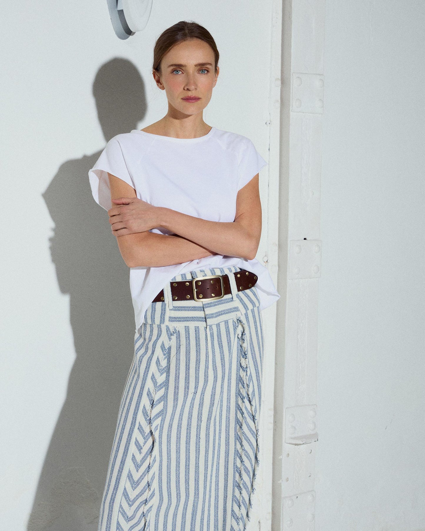 Falda Tejido Rustico Cinturilla Rayas Azul