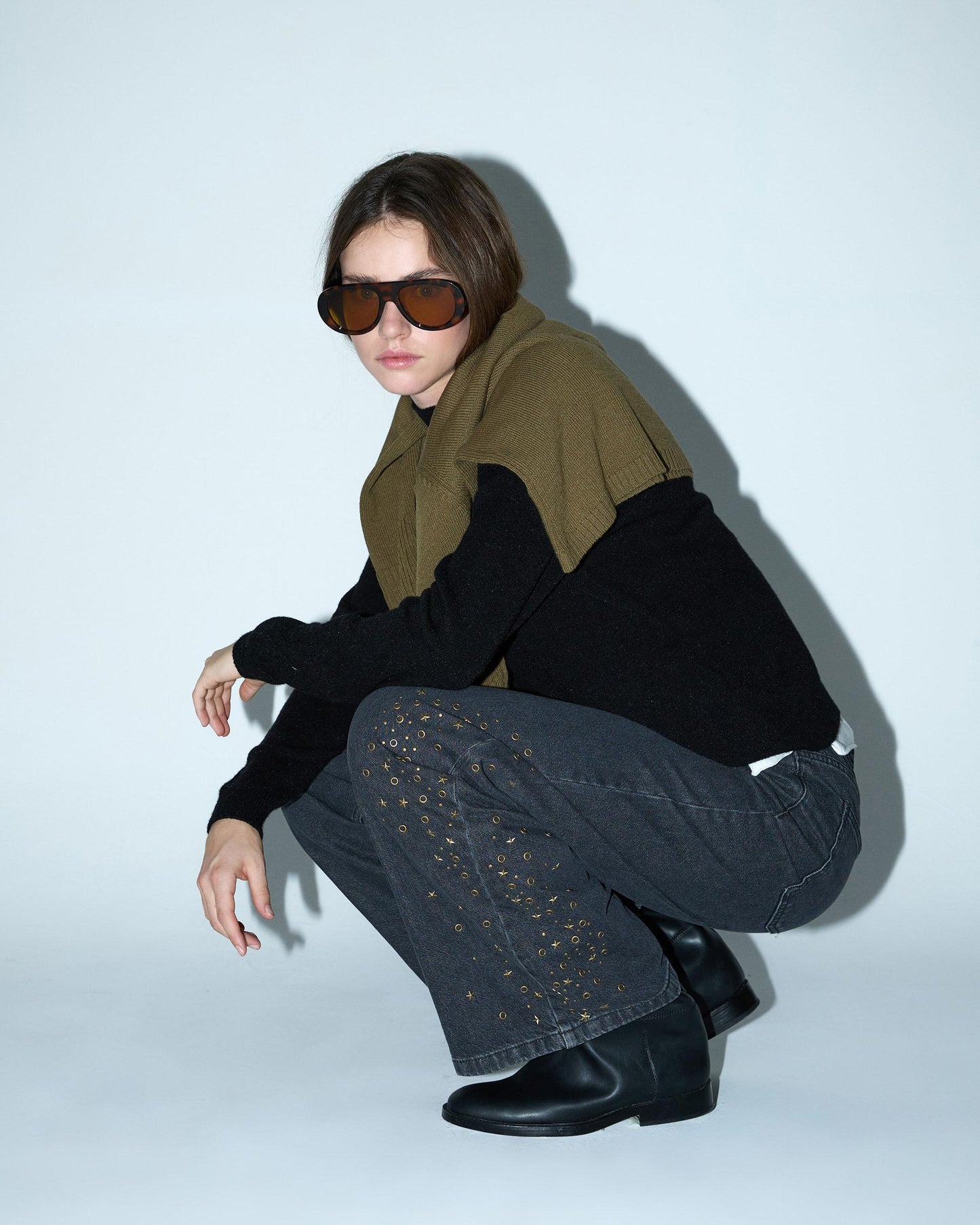 Black Side Star Studded Jeans