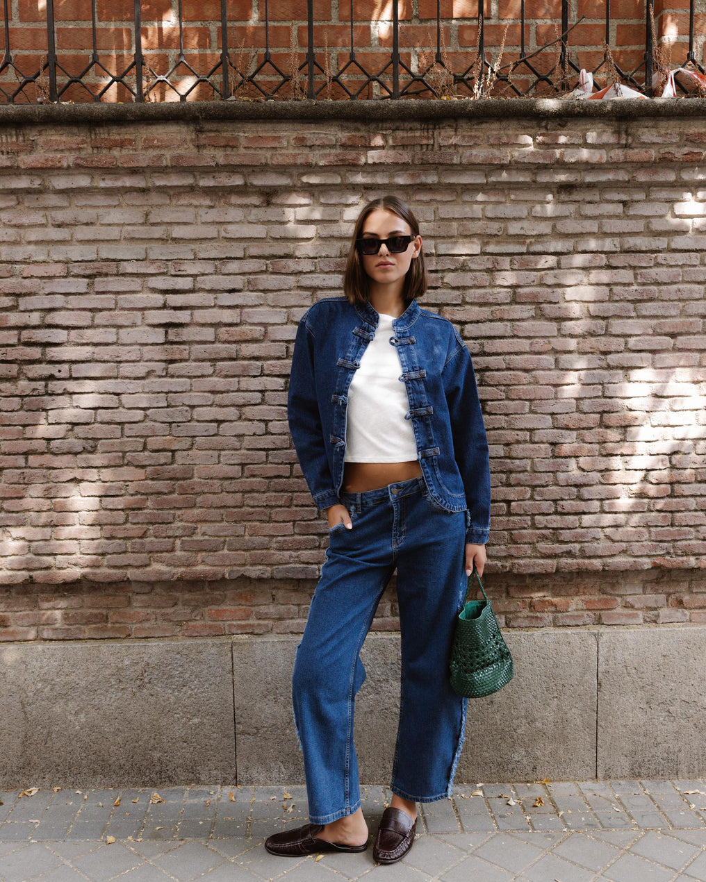 Blouson en Denim Bleu à Brandebourgs