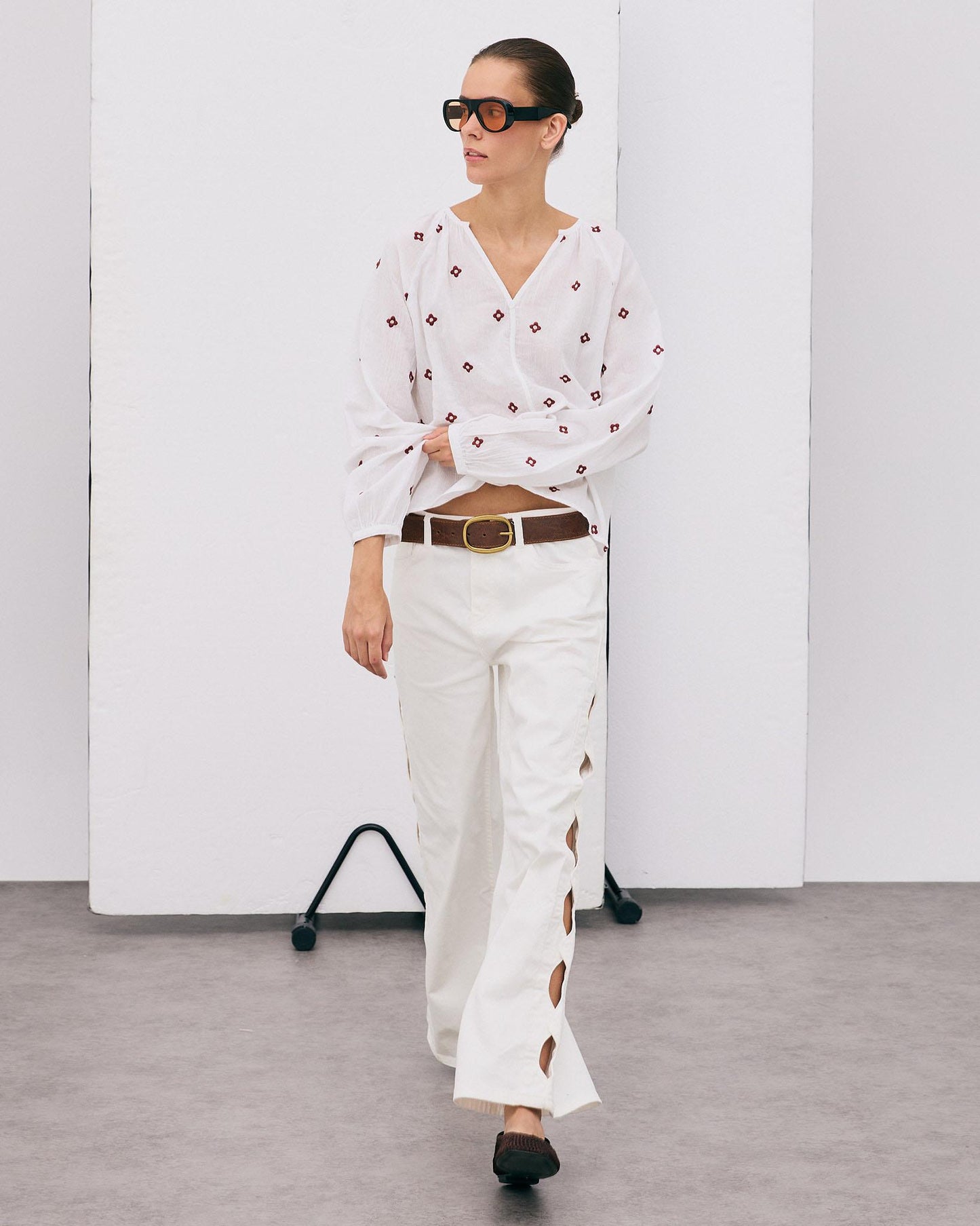 White Floral Embroidered Blouse