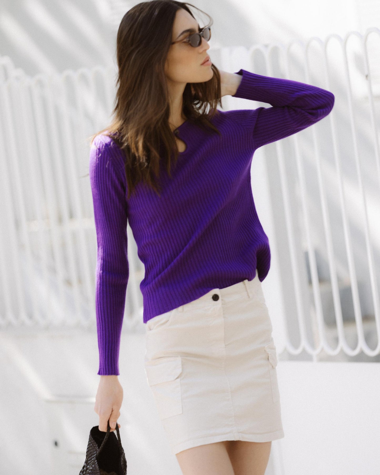 Top Maille Décolleté Goutte Violet