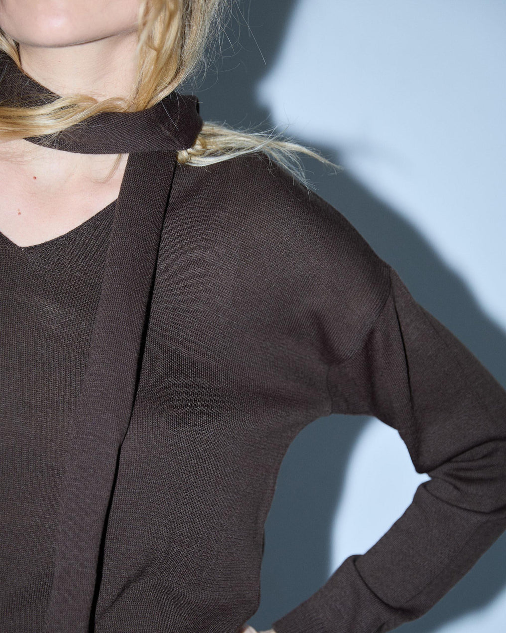 Jersey Punto Fino Bufanda Marrón