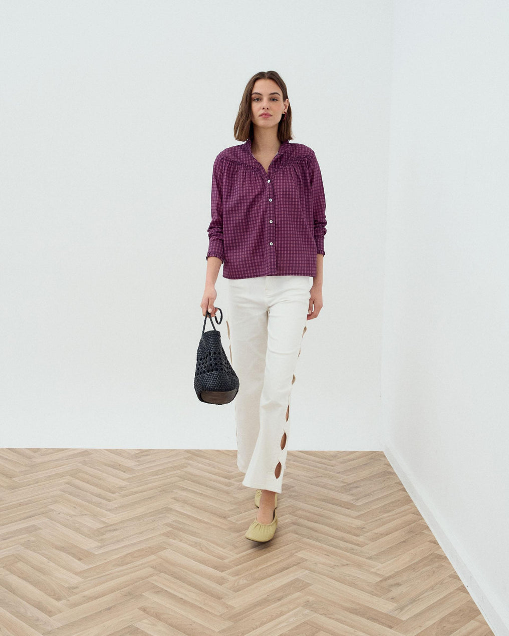 Purple Plaid Yoke Blouse