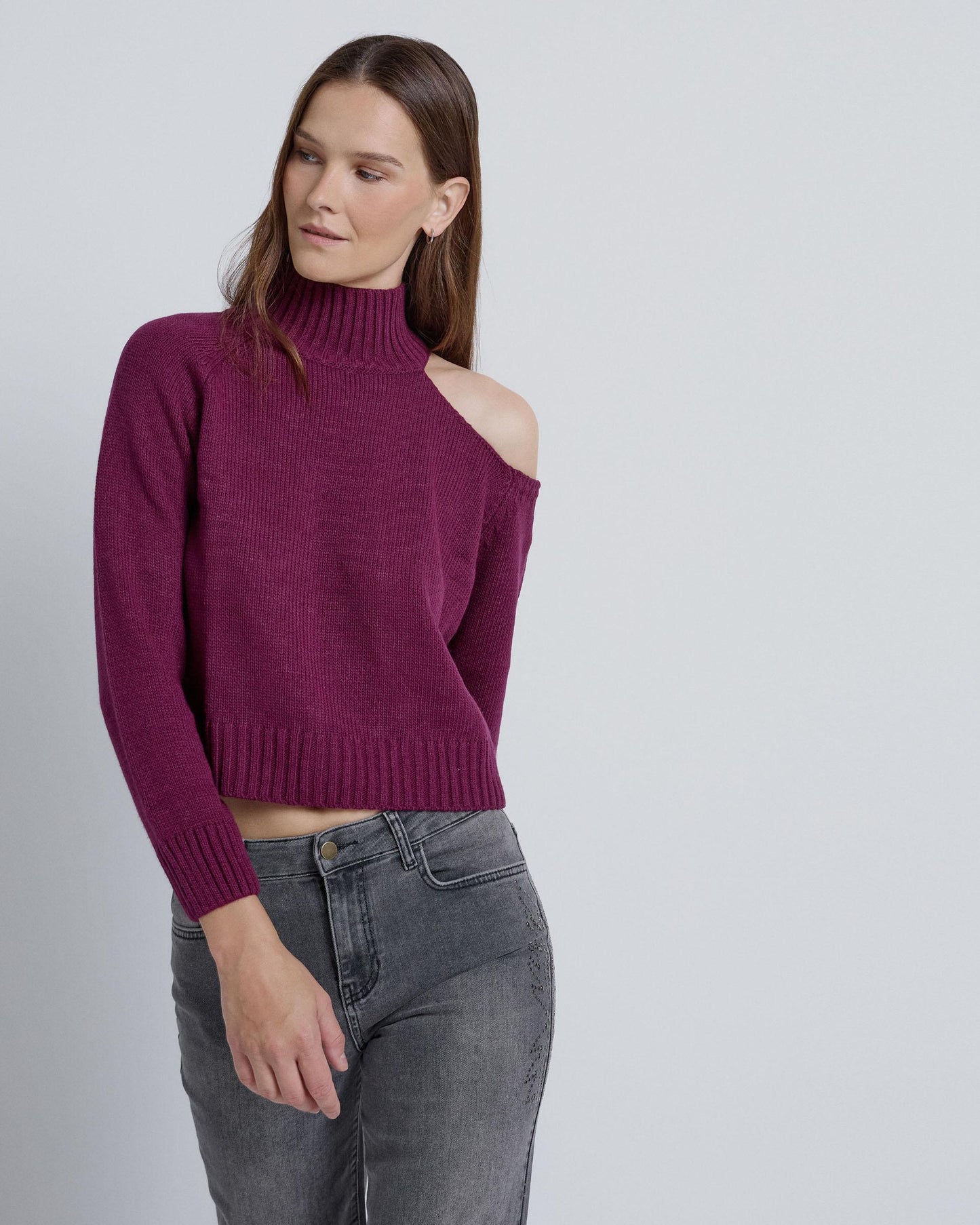 Camisola de manga assimétrica beringela