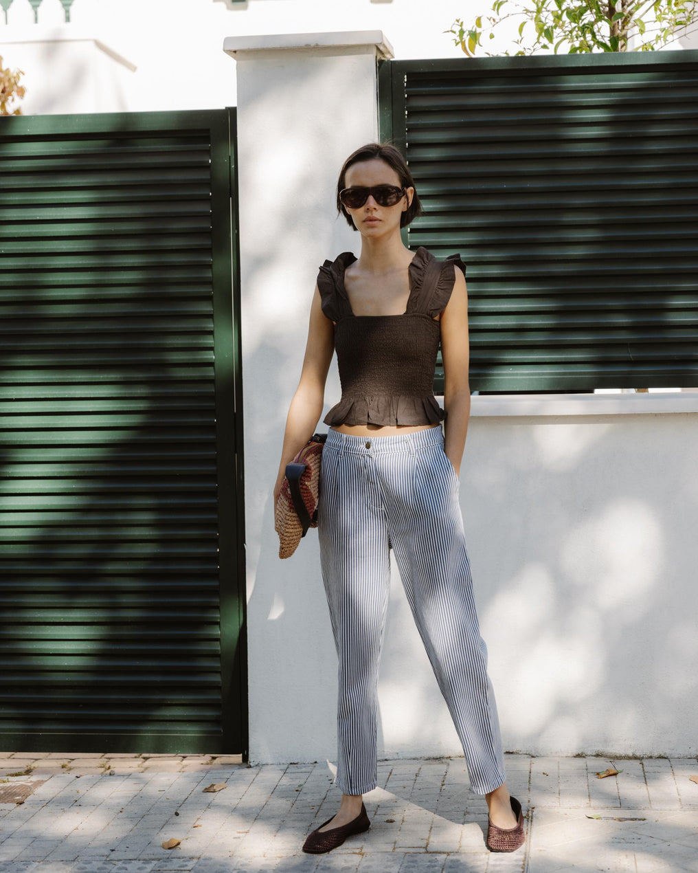 Top Nido De Abeja Volantes Tirantes Marrón