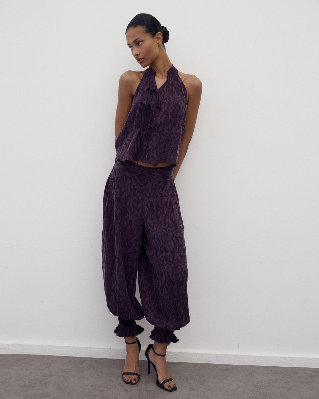 Top Halter Laçadas Jacquard Roxo