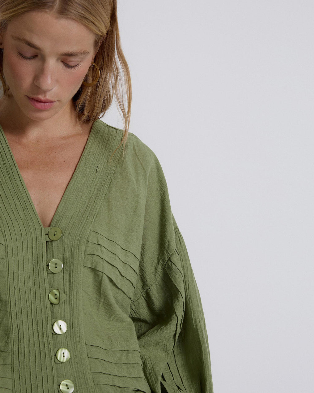 Green Pleated Blouse
