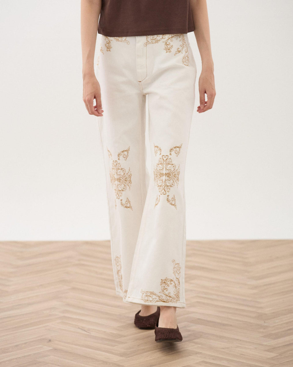 Jeans Bordados Étnicos Blanco