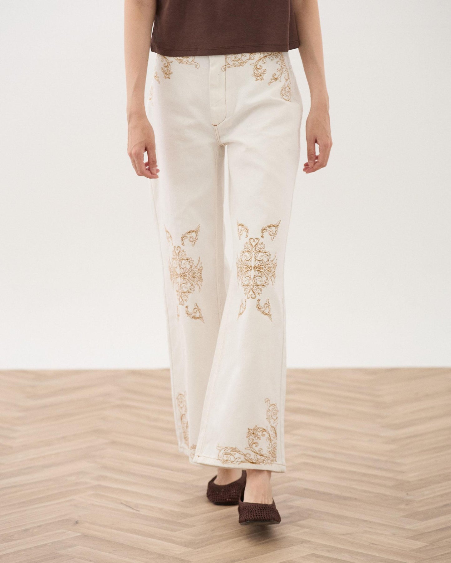 Jeans Bordados Étnicos Blanco