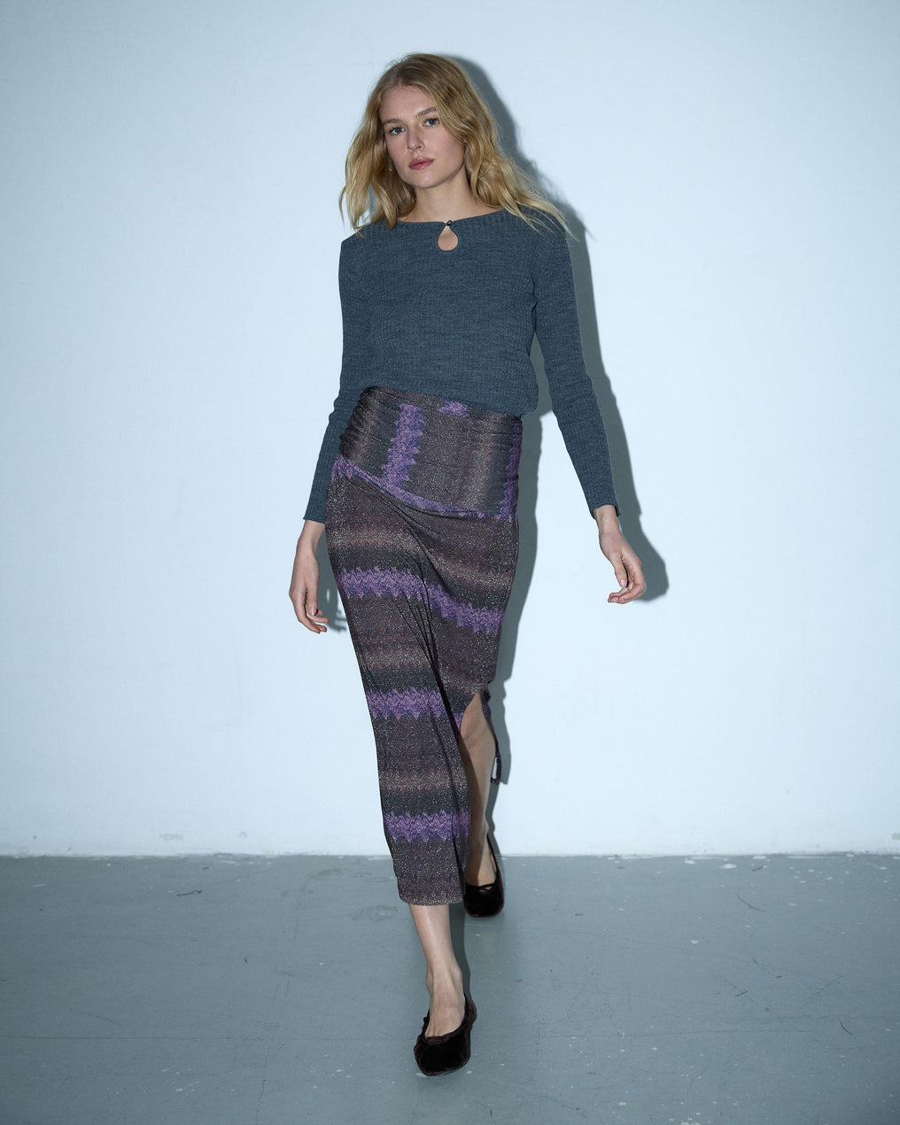 Purple Zigzag Print Skirt