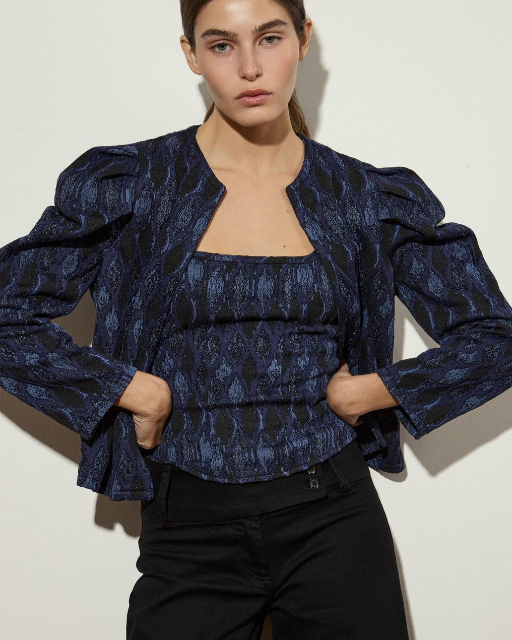 Chaqueta Manga Abullonada Lurex Azul Oscuro
