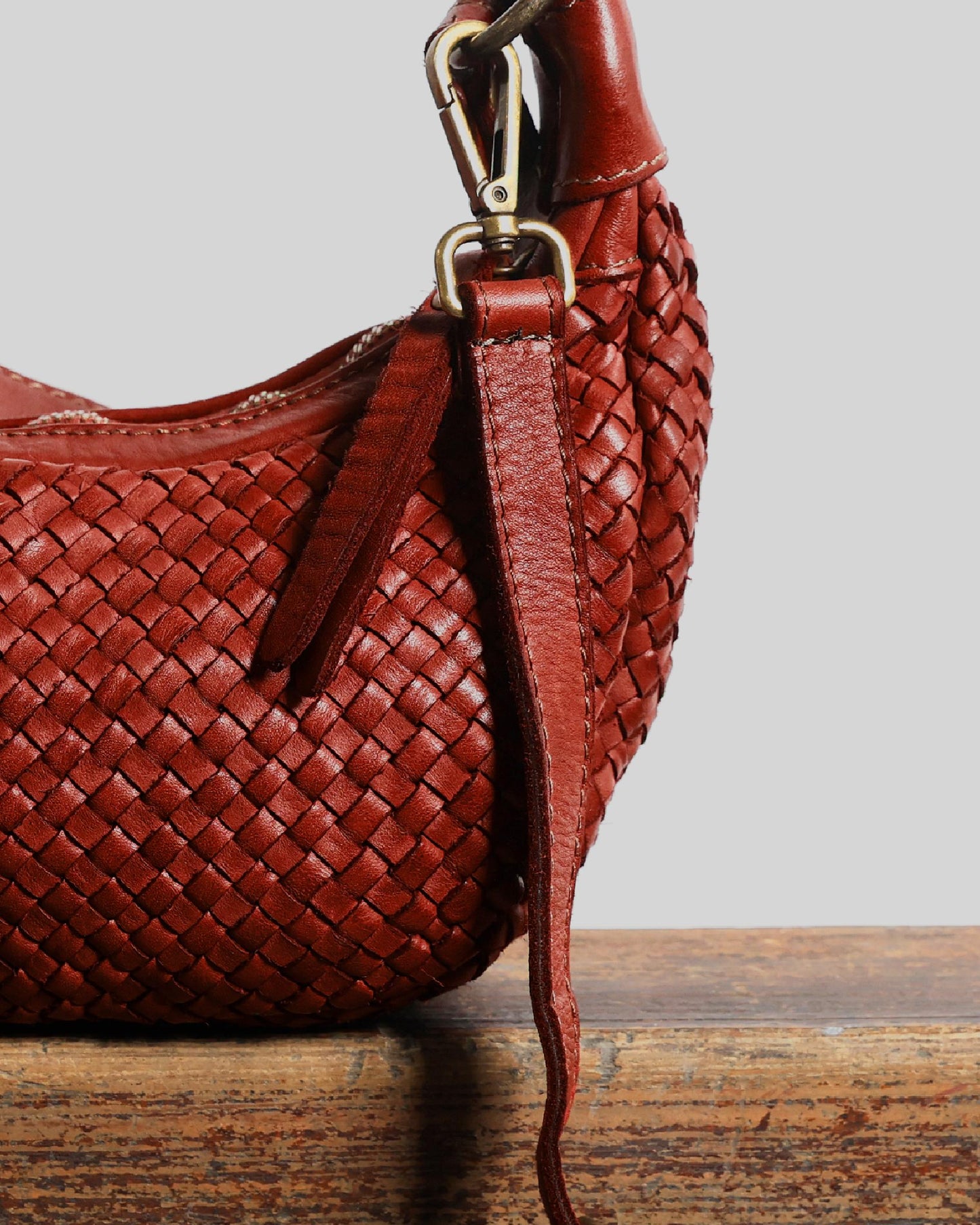 Red Braided Leather Shoulder Bag