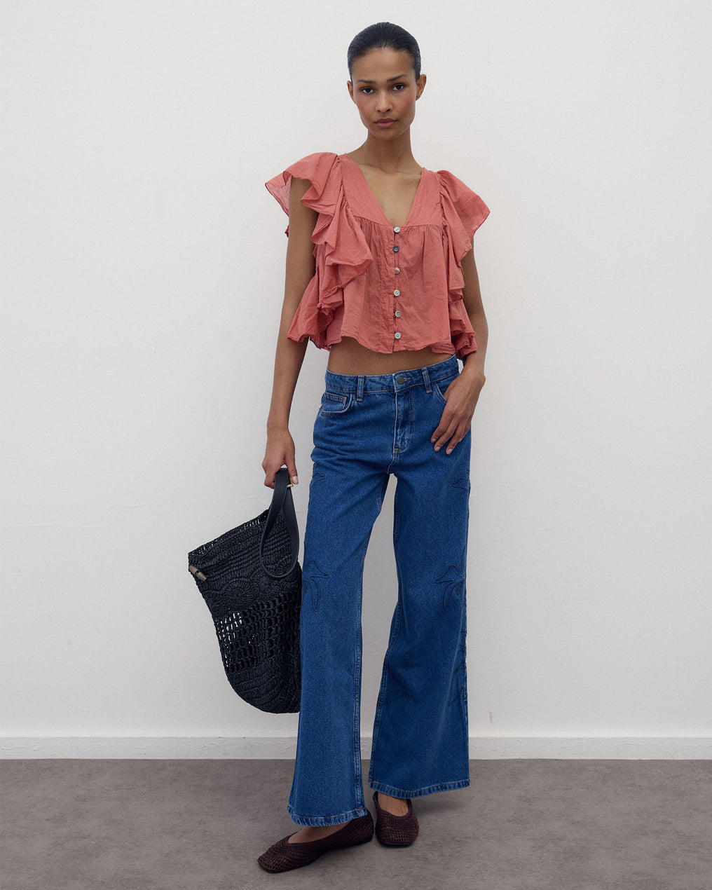 Blusa Botones Volantes Teja