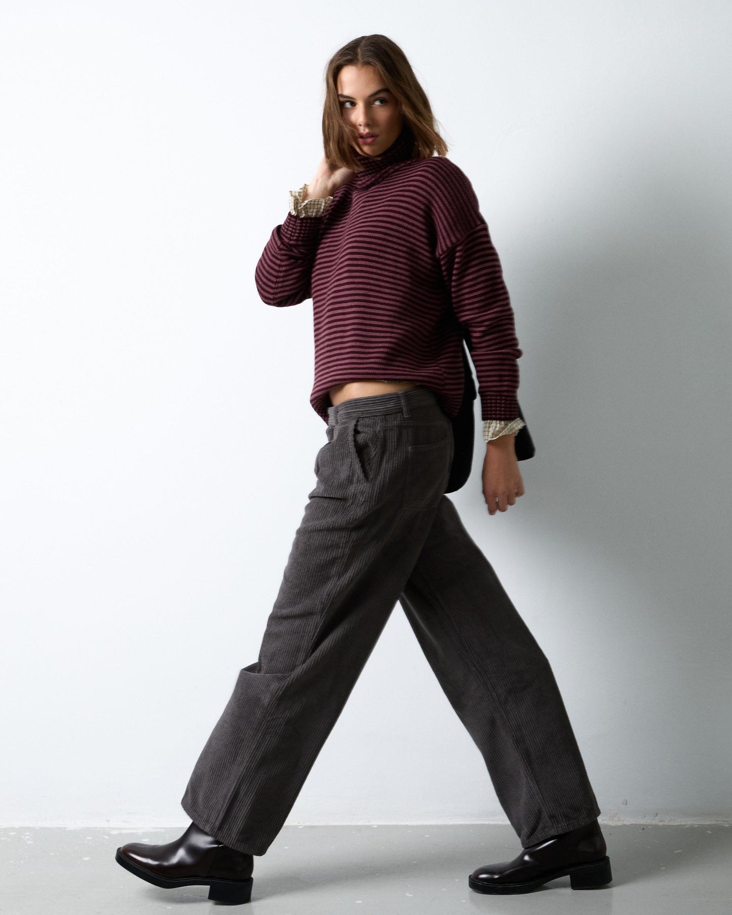 Anthracite Corduroy Trousers with Pleats