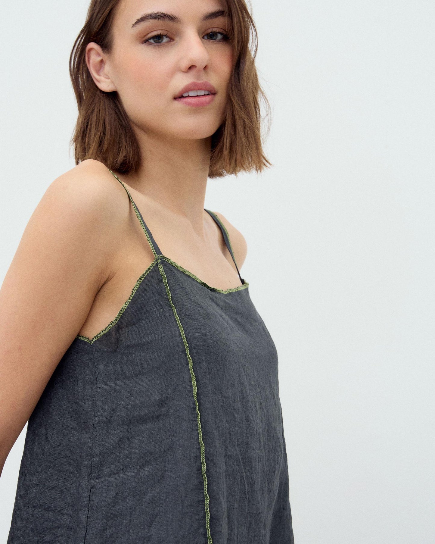 Anthracite Contrast Stitching Linen Camisole