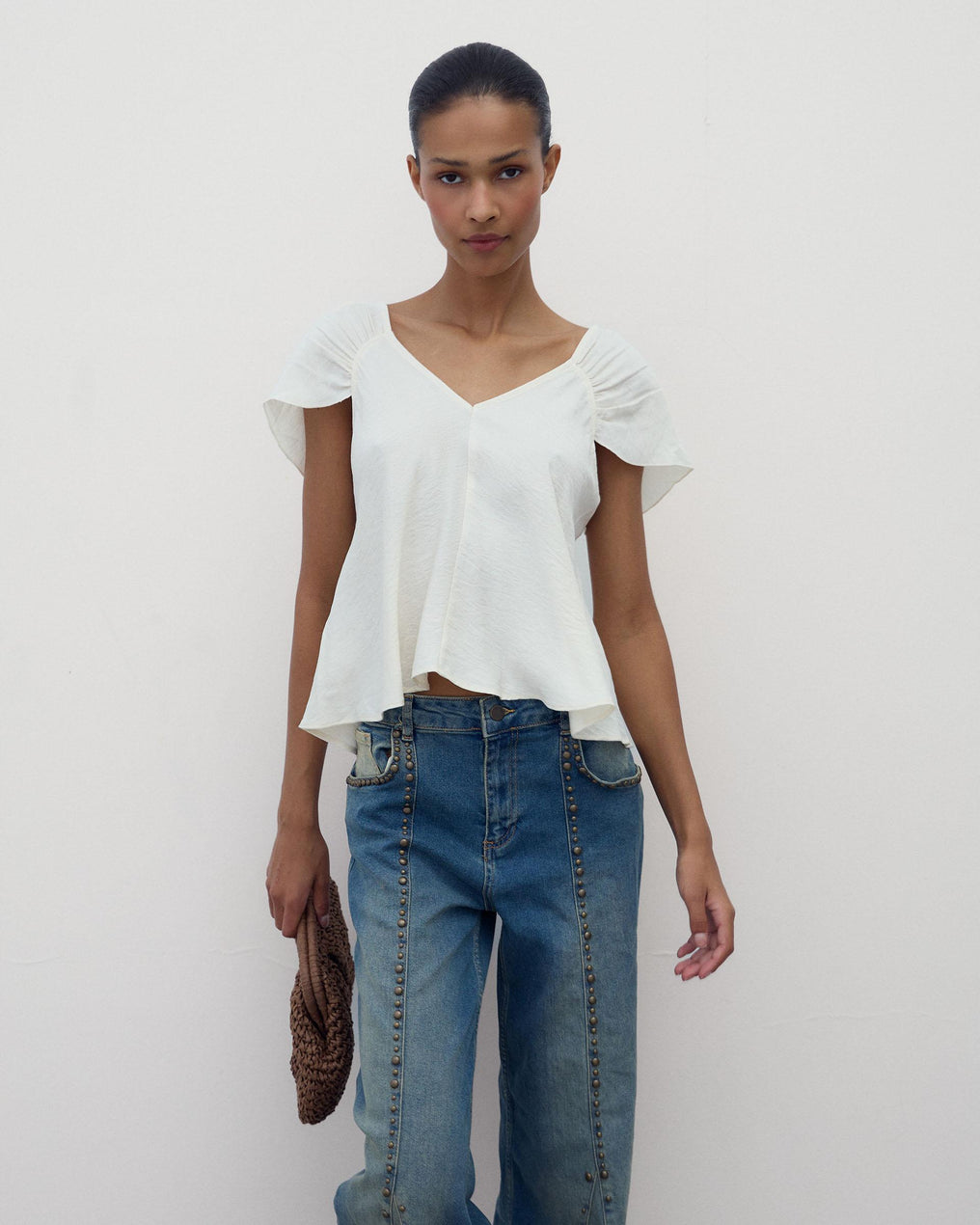 Blusa Escote Pico Espalda Blanca
