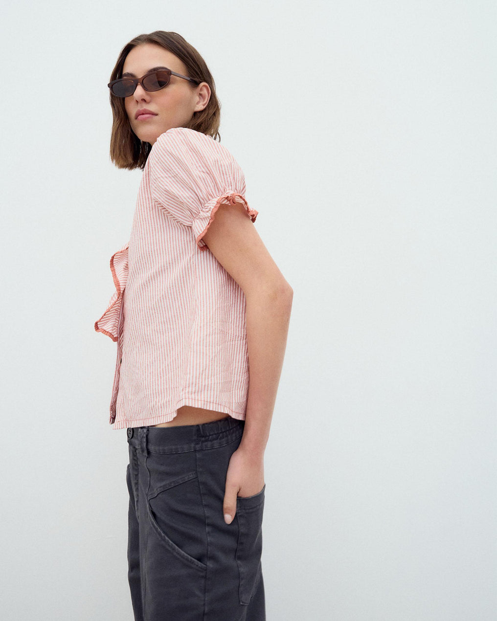 Orange Trim Ruffle Side Shirt