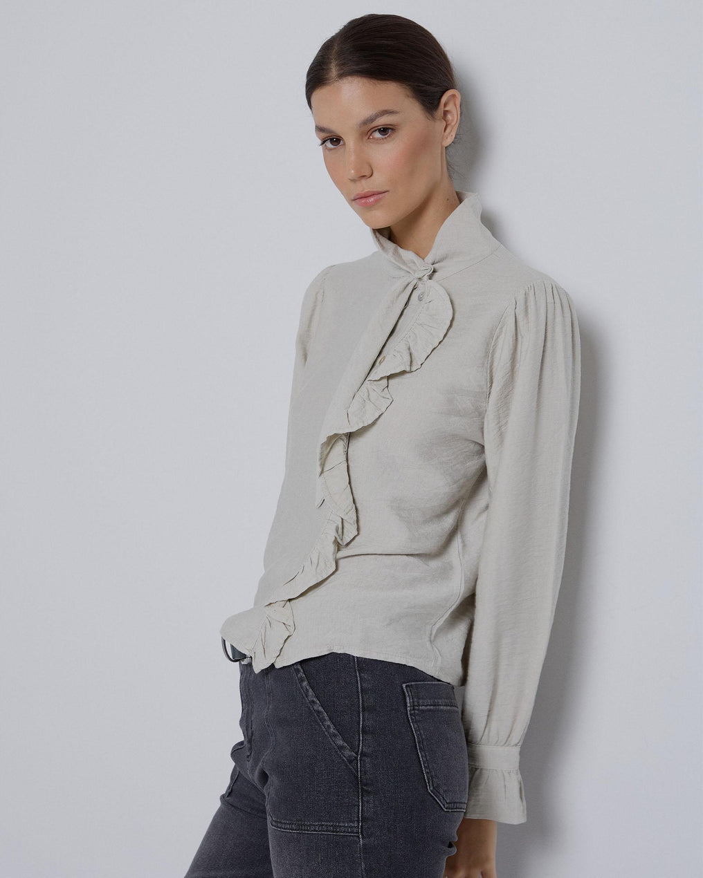 Raw Ruffle Bow Blouse