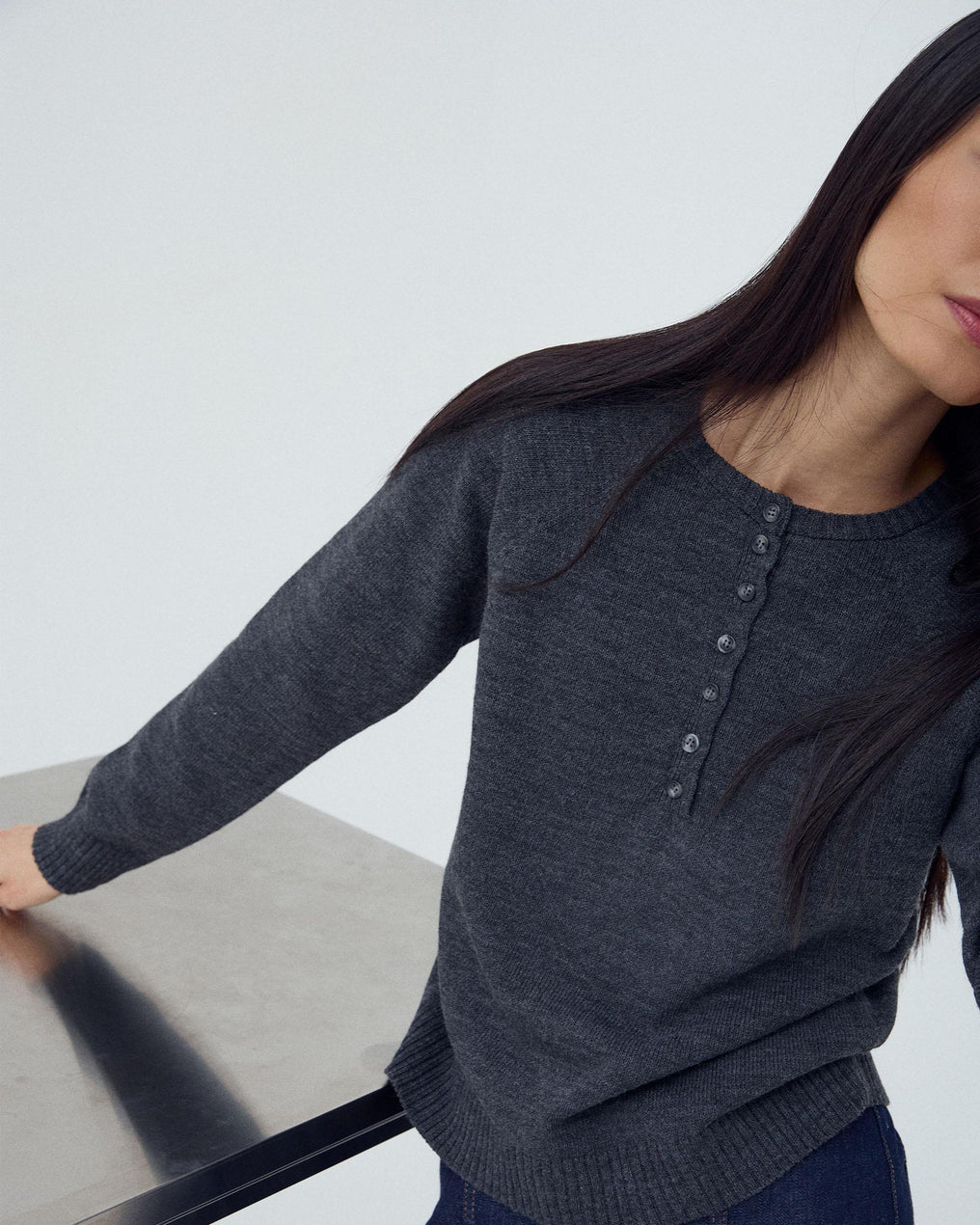 Sweater Botões Frontais Antracite