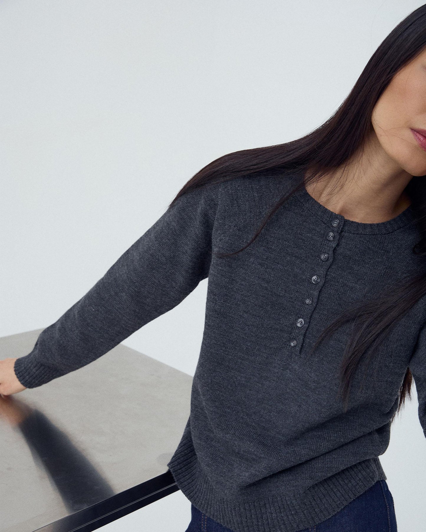 Sweater Botões Frontais Antracite