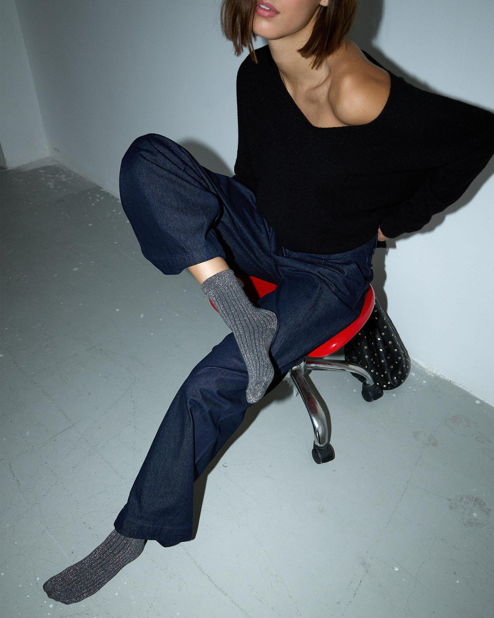 Anthracite Lurex Mid-Calf Socks