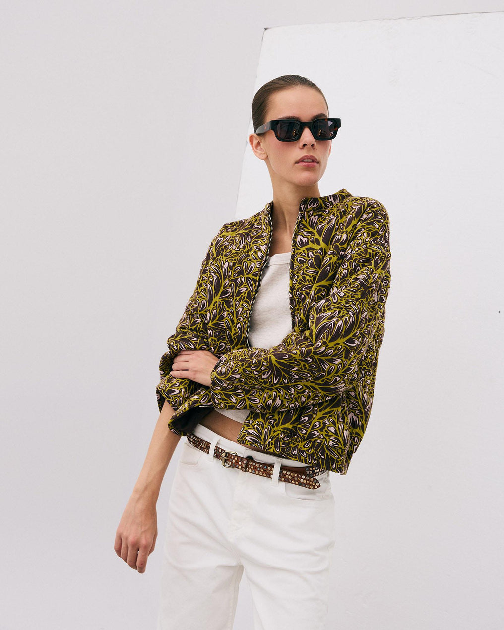 Chaqueta Bomber Estampado Marrón