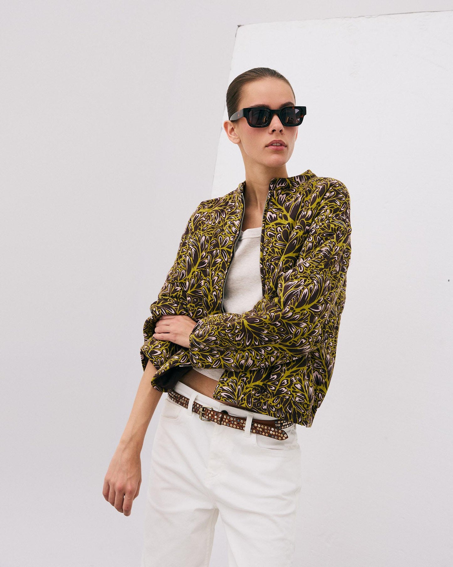 Chaqueta Bomber Estampado Marrón