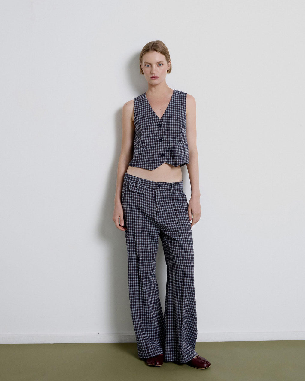 Blue Checkered Lapel Trousers