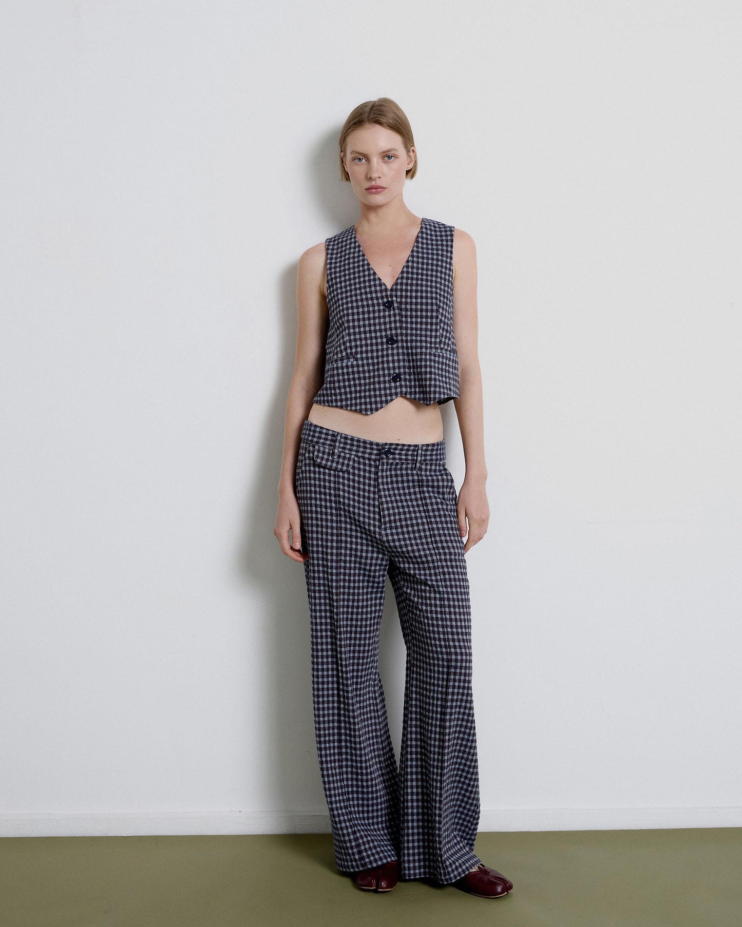 Blue Checkered Lapel Trousers