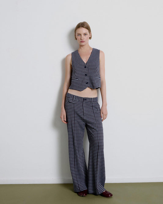 Blue Checkered Lapel Trousers
