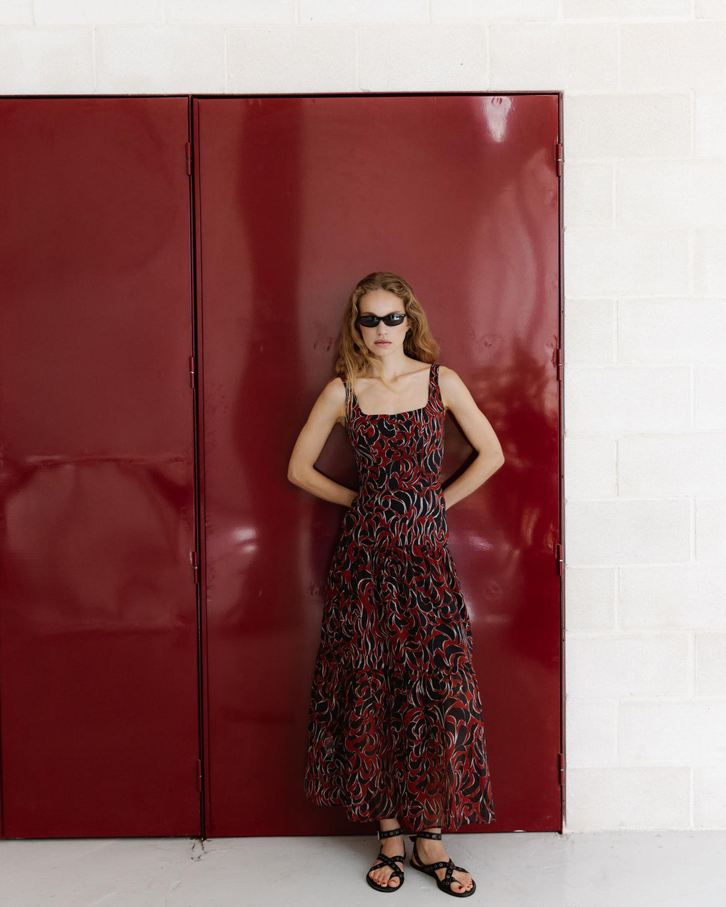 Burgundy Printed Cut-Out Strappy Dress