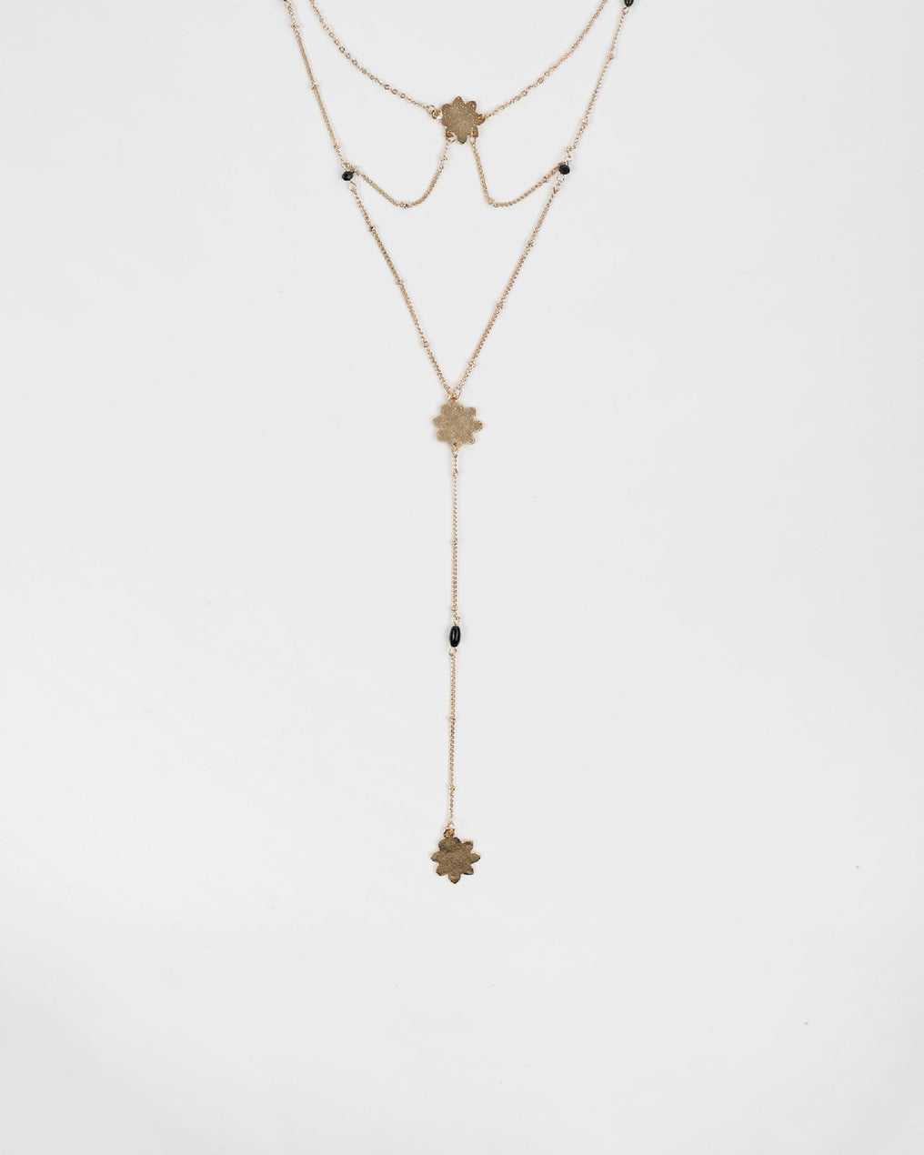 Long Flower Beaded Gold Necklace