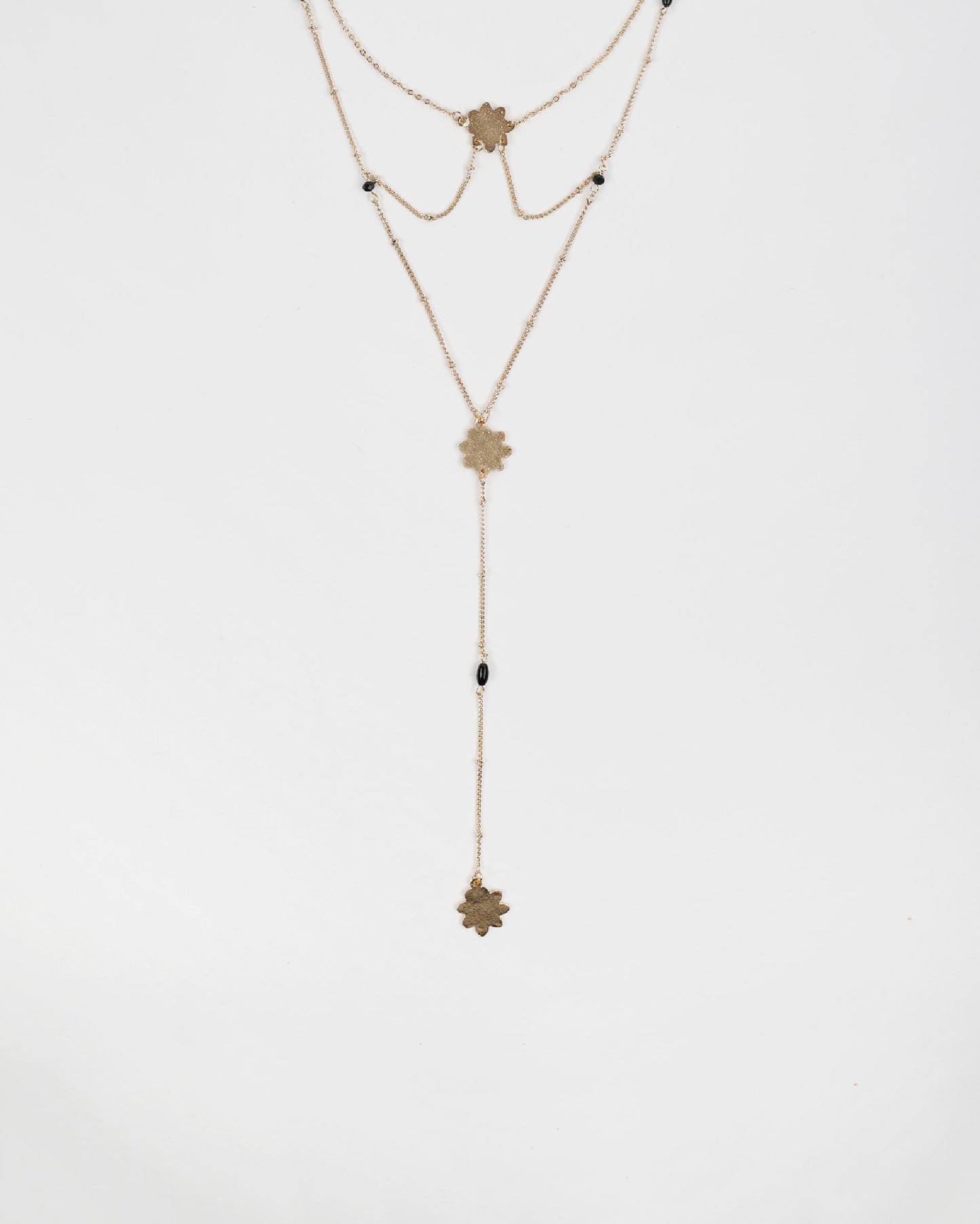 Long Flower Beaded Gold Necklace