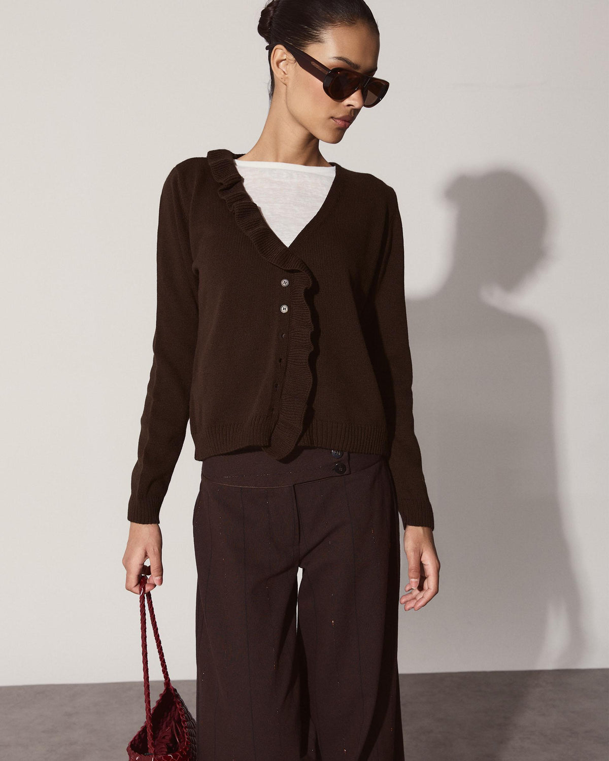 Chaqueta Volante Asimétrico Marrón