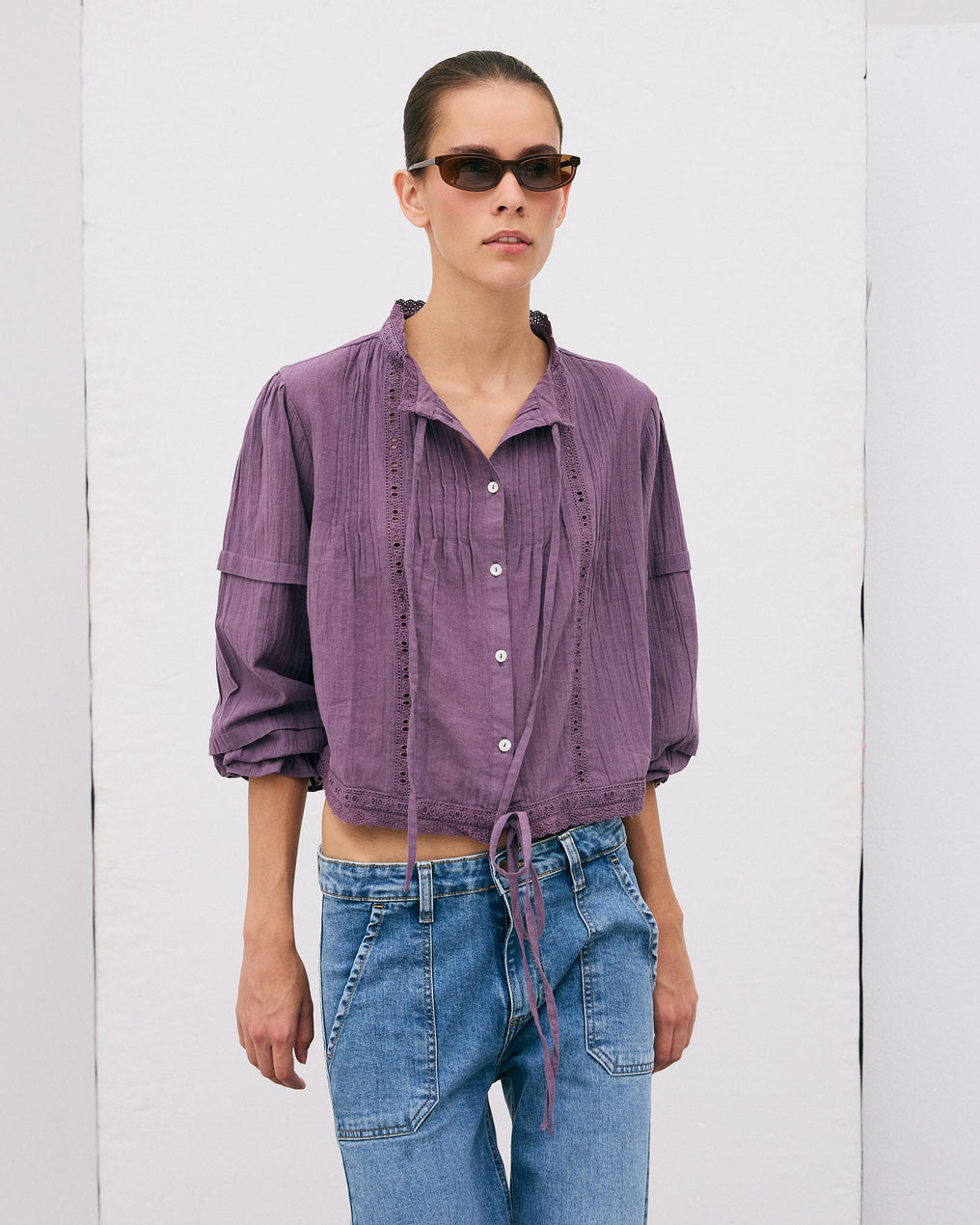 Purple Lace Bow Blouse