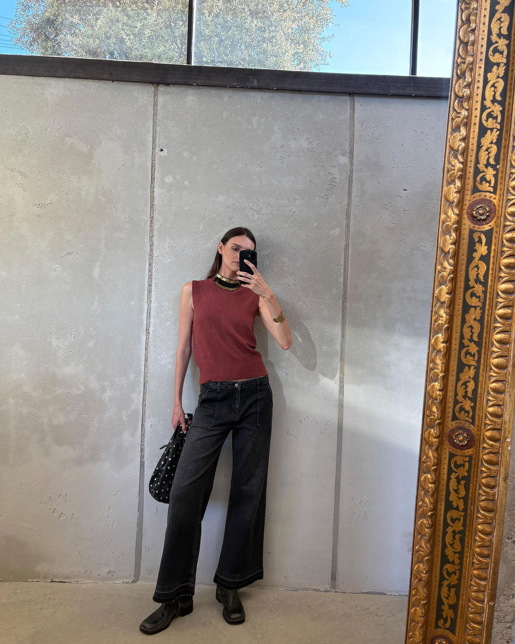 Chaleco Punto Cuello Redondo Teja