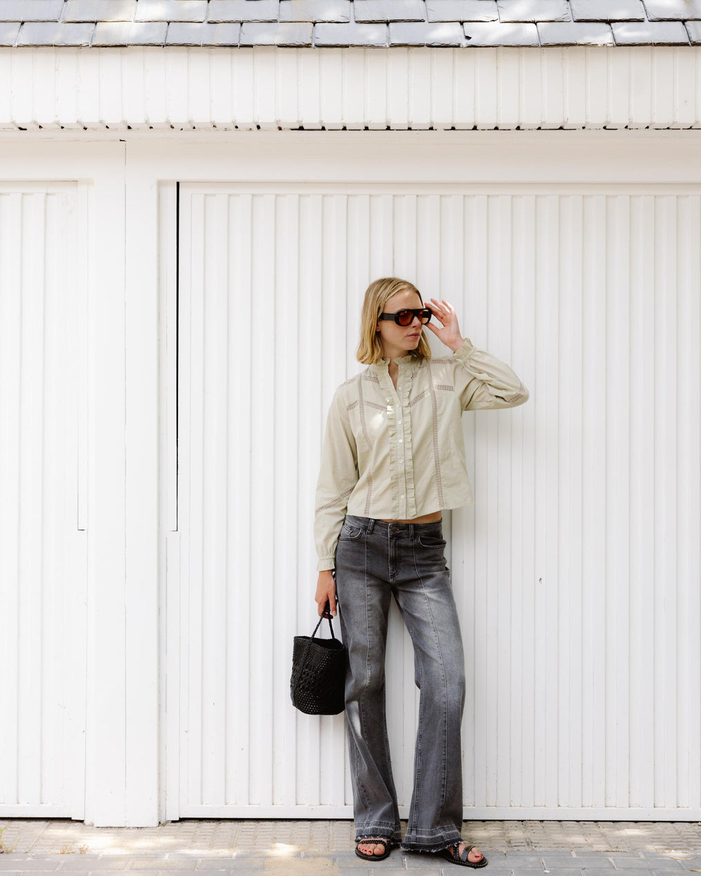 Blouse Dentelle Volant Avant Vert