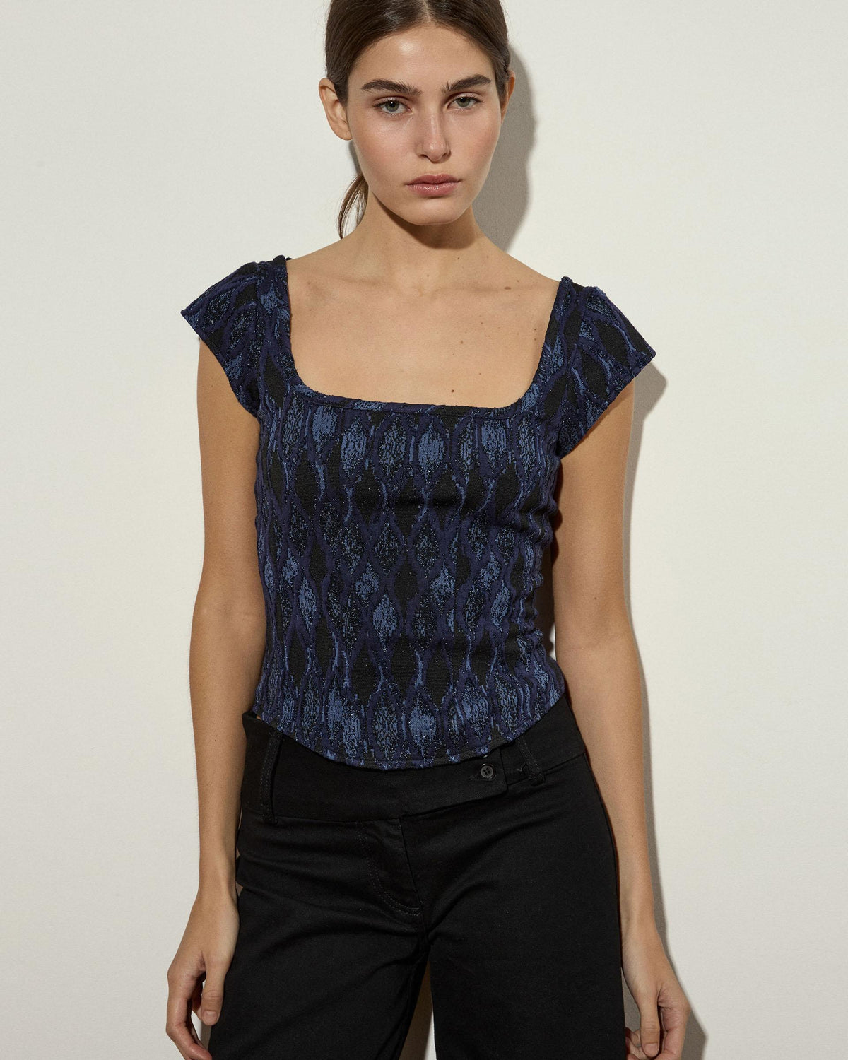 Top Corsetero Corchetes Lurex Azul Oscuro