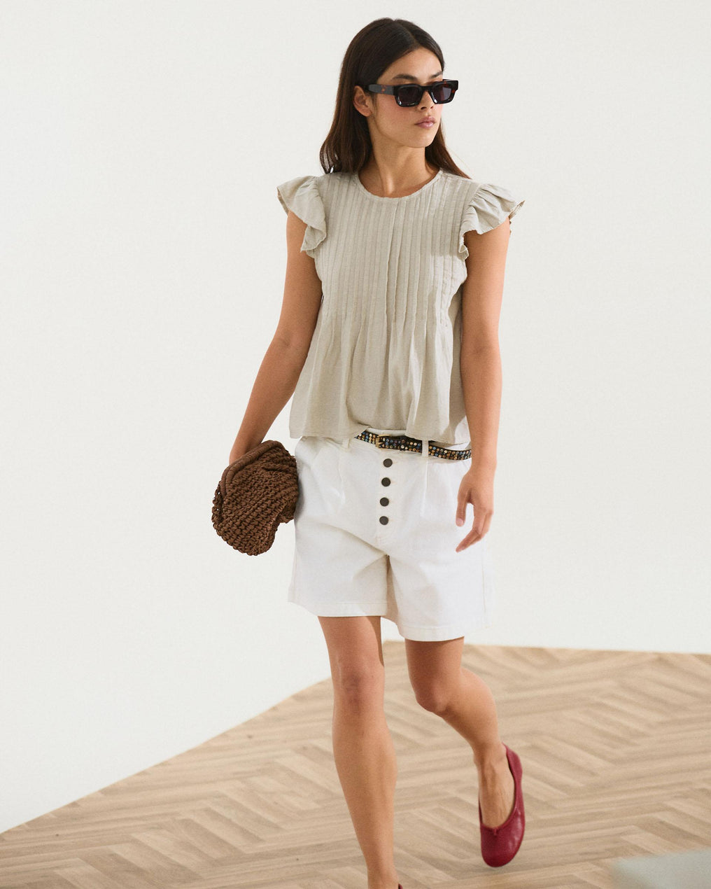 Blusa Jaretas Con Lino Beige