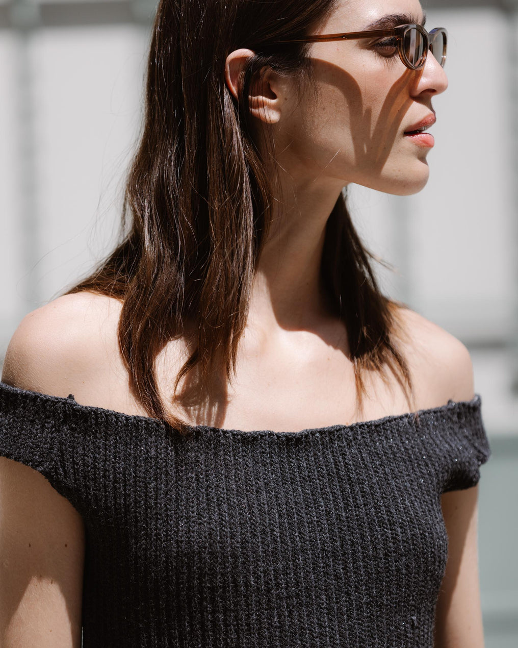 Anthracite Lurex Bardot Neck Knit Top