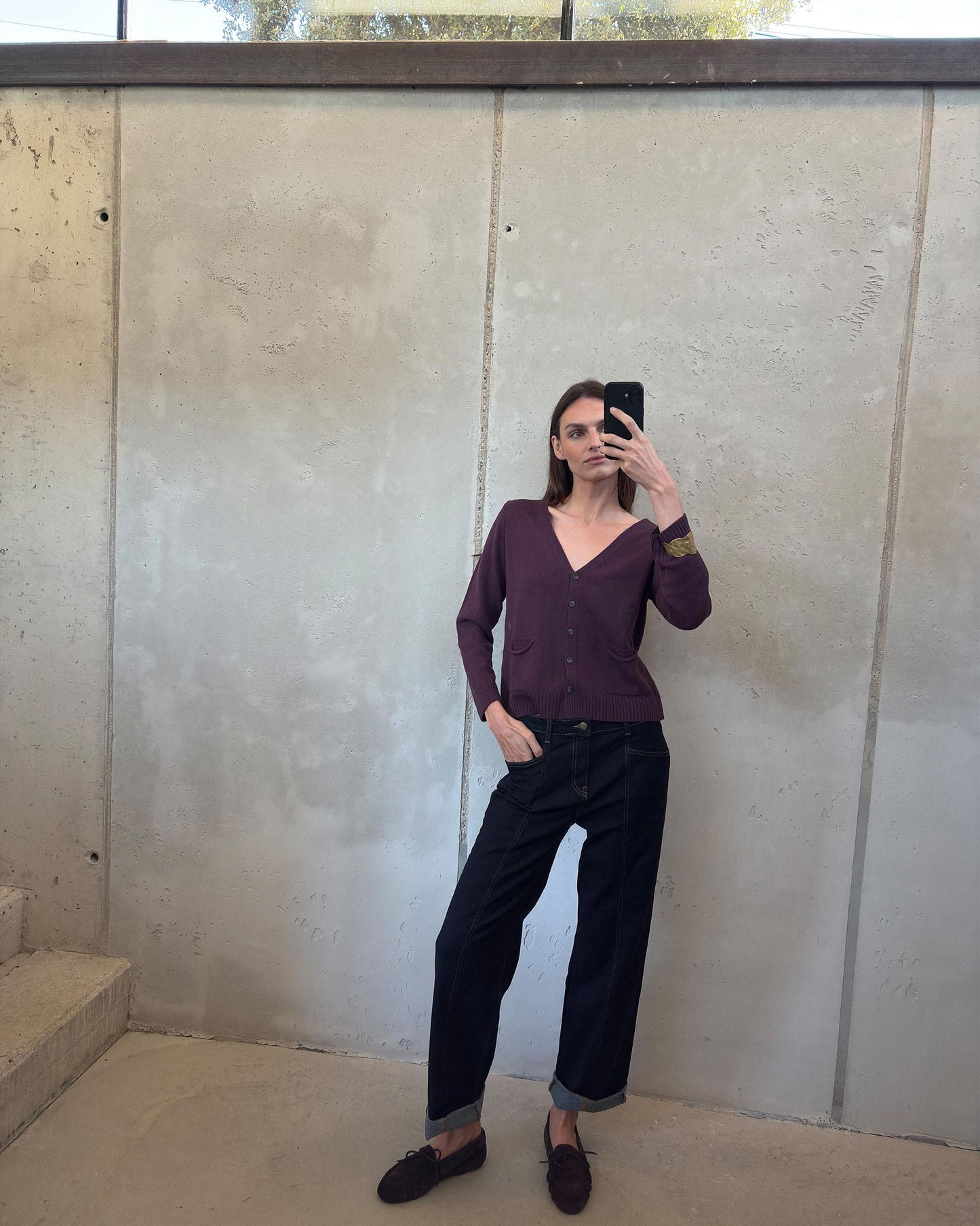 Chaqueta Cuello Pico Bolsillos Morado